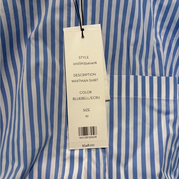 NWT Veronica Beard Blue and White Striped Ruffle-Neck Blouse - Picture 4 of 4